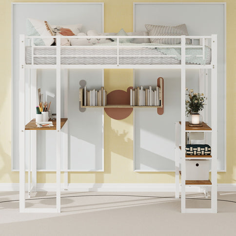 Bunk Bed With L-Shaped Desk And Dual Side Stairs