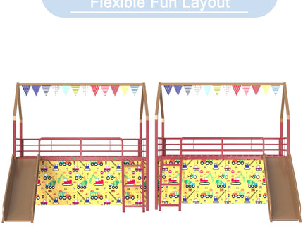 Jack - House Loft Bed With Slide And Curtain Set