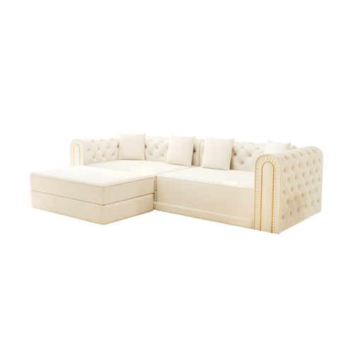 3-In-1 Convertible Sleeper Sofa With Movable Ottoman For Living Room