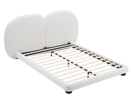Queen Size Upholstered Platform Bed Frame With Split Headboard - White