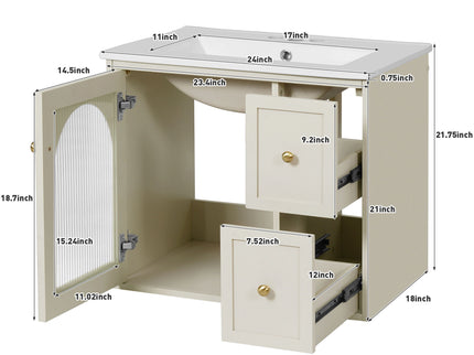 Wall-Mounted Bathroom Vanity Set With Sink, 2 Drawers And Soft-Close Door