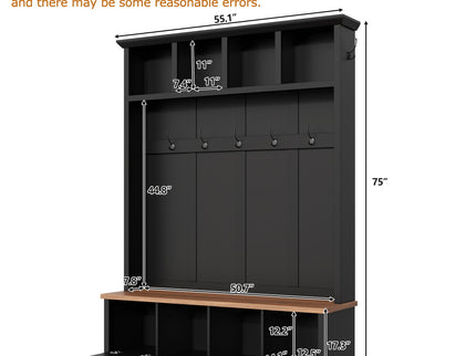 Hall Tree With Storage Bench Mudroom Coat Rack With 6 Hooks