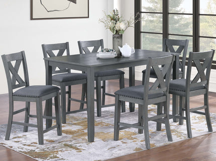 7 Piece Dining Room Furniture, Counter Height Table And 6 Chairs Set - Gray