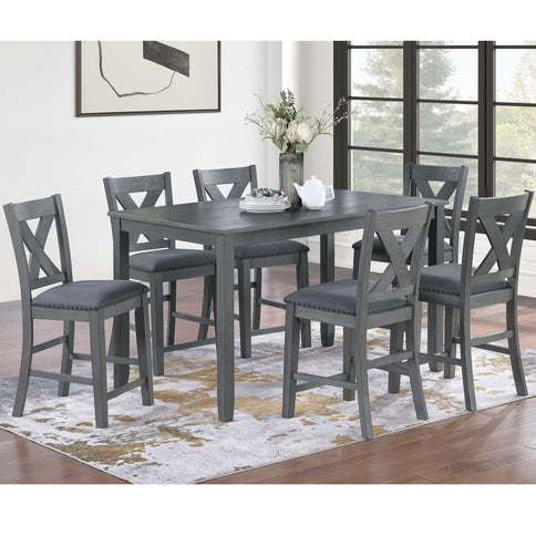 7 Piece Dining Room Furniture, Counter Height Table And 6 Chairs Set - Gray