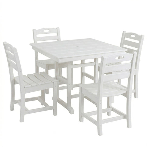Outdoor Patio Dining Set, Square Table With Umbrella Hole And Armless Chairs