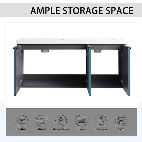 Contemporary Wall Mounted Bathroom Vanity With Resin Double Sink