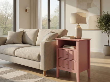 Fluted Nightstand With 2 Drawers