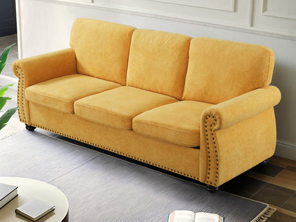 Soft Sofa, Upholstered 3 Seater Couch With High Density Foam, Loose Back Cushions And Turned Legs