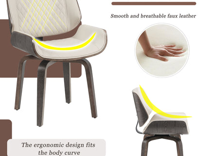 Mid Century Modern Dining Chair 360° Swivel, Ergonomic Design Upholstery, Bentwood Frame, (Set of 2) - Beige