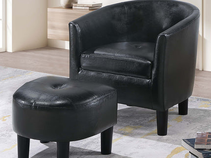 Accent Chair With Matching Ottoman Upholstered Round Backrest, Seating Set - Black