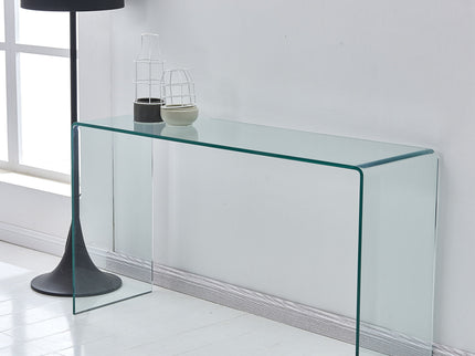 Elegant Transparent Tempered Glass Console Table With Rounded Edges, Modern Sofa Table - Clear