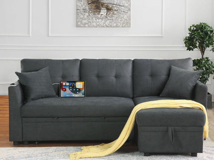Sectional Sofa Bed L Shaped Sofa Couch Bed With USB Port, Reversible Chaise With Storage