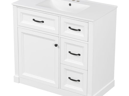 Modern Bathroom Vanity With Sink, 4 Drawers, Soft-Close Door, Adjustable Shelf