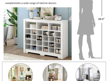 24 Shoe Cubby Console, Shoe Cabinet - White