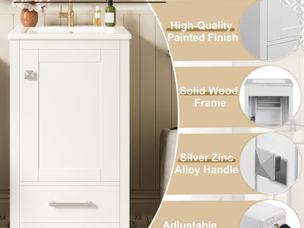 Bathroom Vanity With Ceramic Sink, Soft Close Drawers, Door Organizer, Divider Drawer, Adjustable Foot Pads