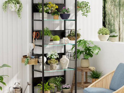 4 Tier Display Shelf With RGB Lights, LED Lighted Curio Cabinet With Adjustable Storage Box & Hooks - Black