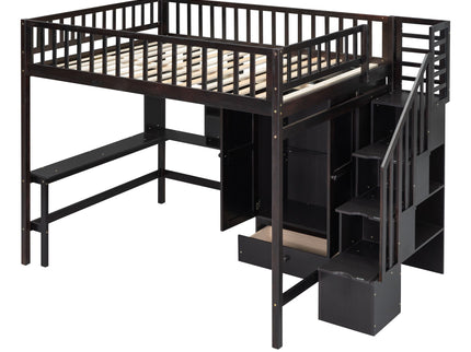 Loft Bed With Bookshelf, Drawers, Desk, And Wardrobe