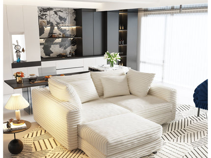 Deep Seat Convertible Sofa With Soft Pillows And Ottomans
