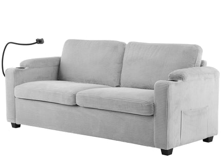 Sleeper Sofa Loveseat Sofa With Full Size Mattress, 2 USB Ports, 2 Cup Holders, 2 Side Pockets And Phone Holder