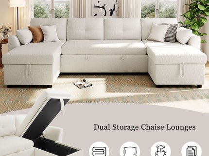 U-Shaped Sectional Sofa Bed With Storage And USB Ports