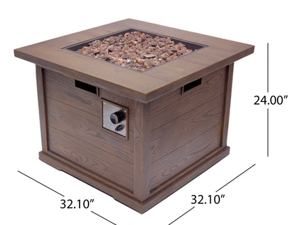 Outdoor Patio Square Gas Burning Mgo Fire Pit, Tank Inside, 40000 Btu