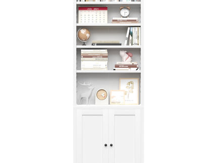 Bookcase Tall 5-Tier Adjustable Storage Shelf With Door Deep - White