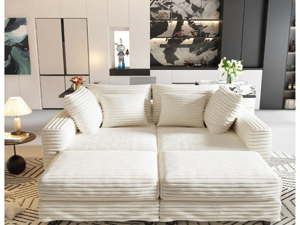 Deep Seat Convertible Sofa With Soft Pillows And Ottomans