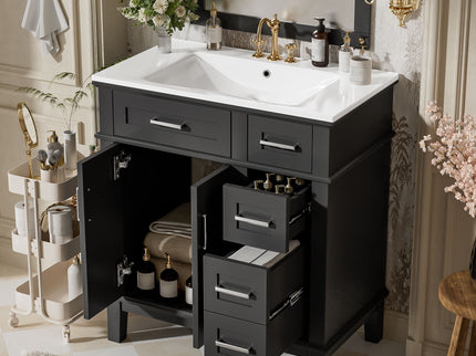 Modern Bathroom Vanity With Sink, Storage Cabinet, Soft Close Doors, Deep & Standard Drawers