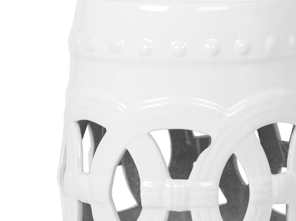 Elegant Glazed Ceramic Drum Stool Indoor / Outdoor Side Table Accent Garden Stool - White