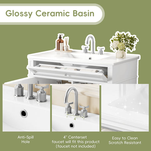 Bathroom Vanity With Top Sink, 2 Drawers, Tip Out Drawer
