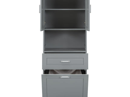 Tall Bathroom Cabinet With Tilt-Out Laundry Basket And Upper Storage