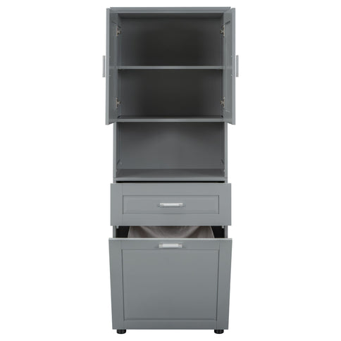 Tall Bathroom Cabinet With Tilt-Out Laundry Basket And Upper Storage
