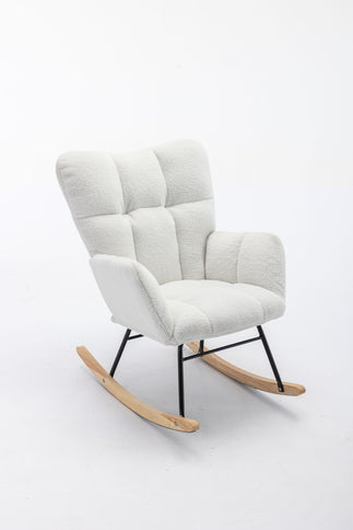 Teddy Fabric Rocking Gilder Nursery Chair For Living Room Indoor - Ivory