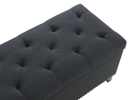 Button-Tufted Storage Ottoman With Safety Close Hinge