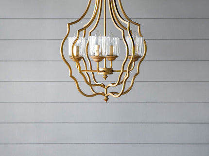 4 Light Metal Chandelier, Hanging Light Fixture With Adjustable Chain For Kitchen, Bulb Not Included - Gold