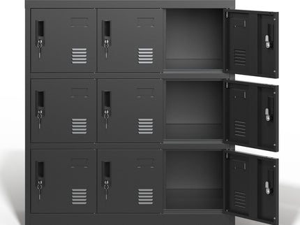 9 Door Employee Storage Locker With Card Slot, Lockers For Office, Gym, School, And Home - Black