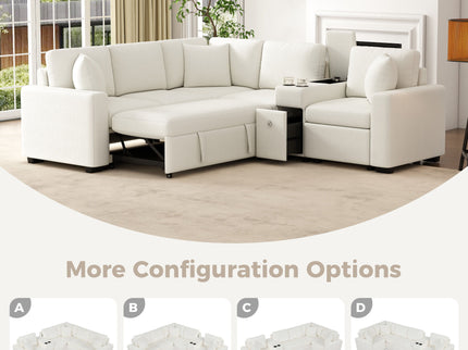Modular L-Shaped Sectional Sofa Bed With Pull-Out Sleeper, Cup Holders, And Storage