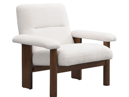 Modern Accent Chair With Ottoman, Mid Century Lounge Chair With Footrest, Comfy Fabric Armchair Upholstered Set With Solid Wood Frame For Living Room - White