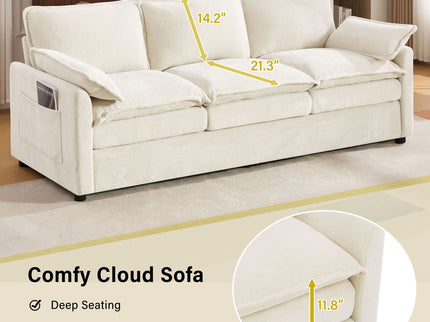 Modern 3 Seater Sofa With Side Storage Pockets For Living Room