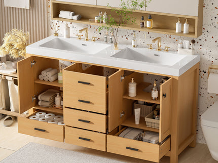 Bathroom Vanity With Double Sink, Soft Close Doors & Drawers Handles - Wood