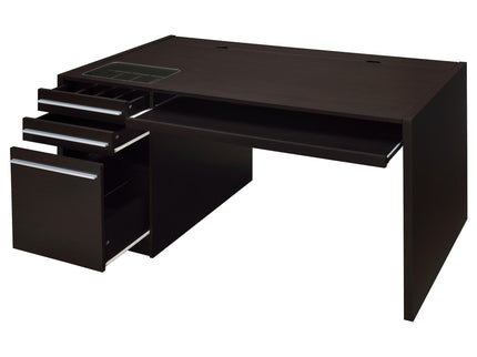 Halston - 3 Drawer Office Computer Desk With Keyboard Tray - Cappuccino