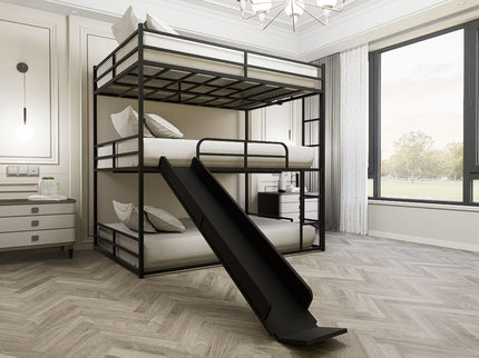 Twin Size House Loft Bed With Slide And Ladder - Black
