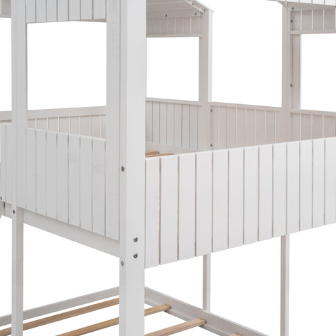 Bunk Bed With Roof, Window, Guardrail, Ladder
