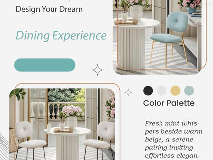 Modern 4 Person Dining Set With Bamboo & Table And Turquoise & Chairs Metal Legs, Space Saving Design - White