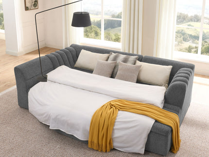 U-Shaped Modular Sectional Sofa With Chaise And Movable Ottoman With Wave-Shaped Armrest