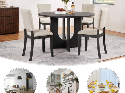 Round Dining Set With 4 Upholstered Dining Chairs