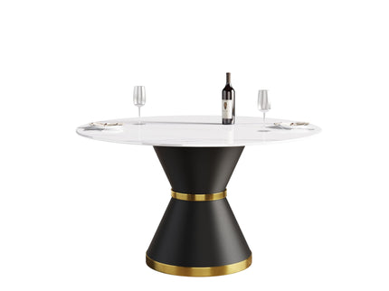 Modern Artificial Stone Round Carbon Steel Base Dining Table, Can Accommodate 6 People