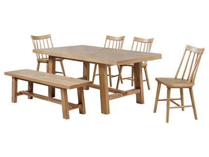 6 Piece Extension Leaf Dining Set With Expandable Table, Spindle Back Chairs And Bench - Natural