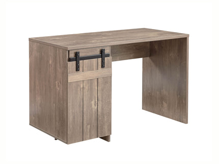 Home Office Desk Hazelnut One Cabinet Three Shelves Faux Barn Door On Metal Euro Hinges Modesty Panel - Light Brown