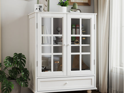 Minimalist Buffet Cabinet With Double Glass Doors And Drawer